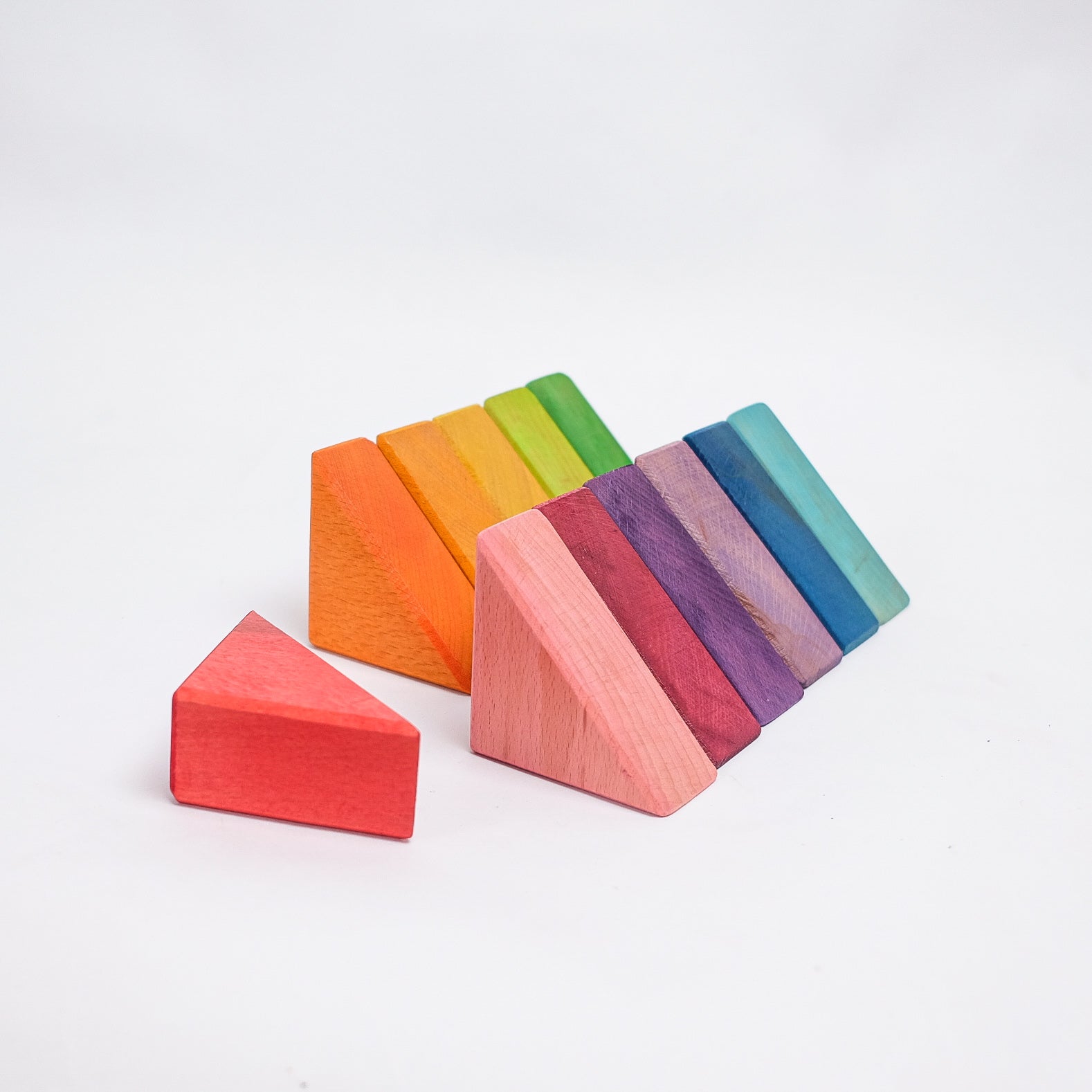 Traiangle Block Set of 12 Small Isosceles Triangles - Rainbow Unit Blocks – Woodmarkph